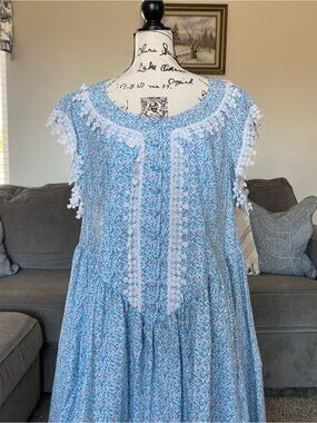 Recollections Light Blue Floral Lace Trim Dress